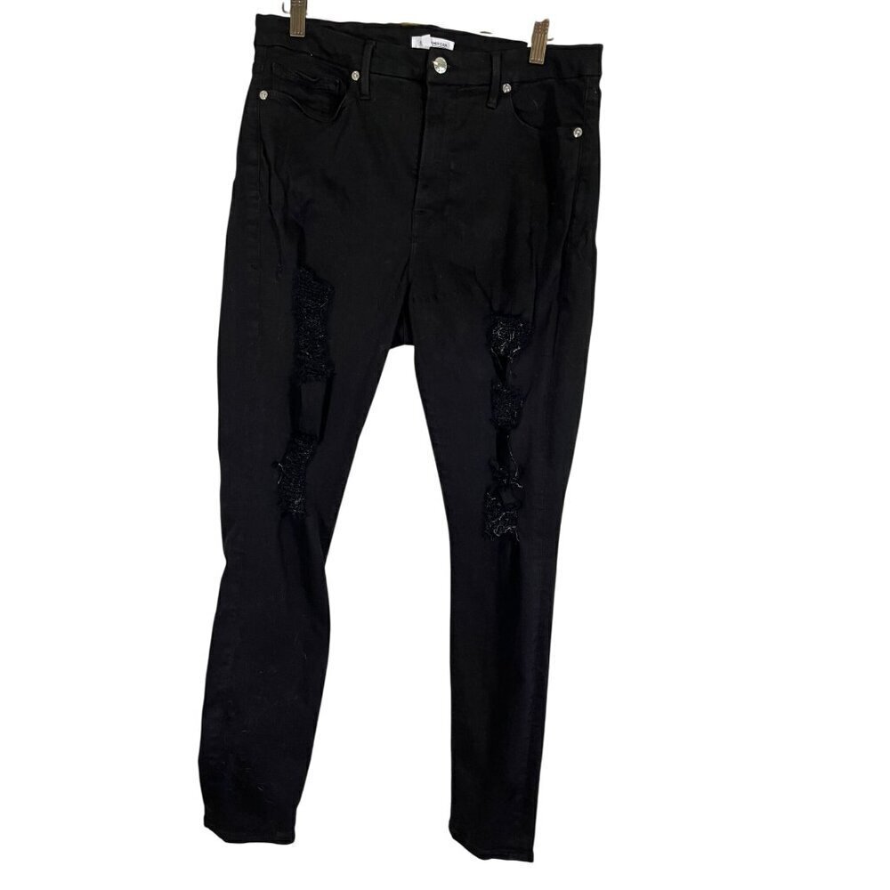 Good American Jean Women 16 Black Denim Distress Skinny Minimalist Sexy Festive